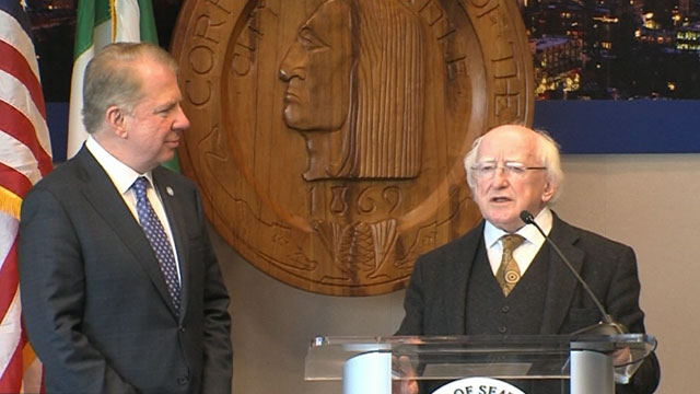 Mayor Murray welcomes Irish President Michael Higgins to Seattle 10/21/15
